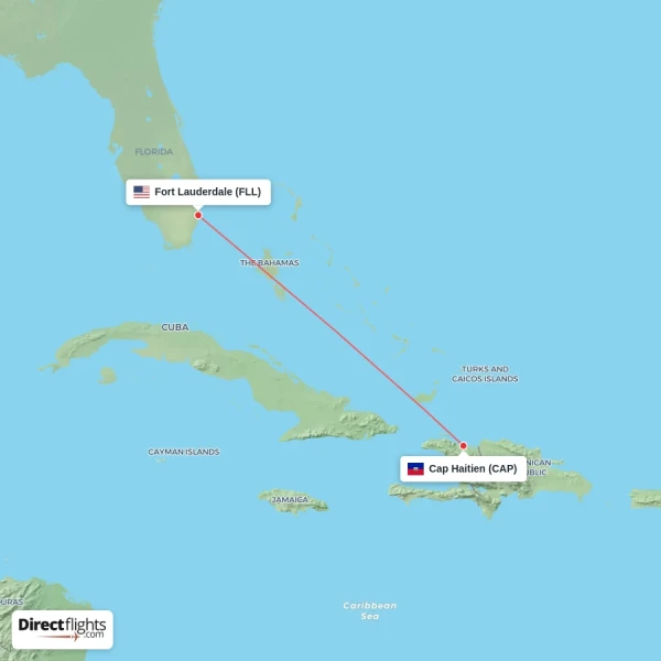 Cap Haitien - Fort Lauderdale direct flight map