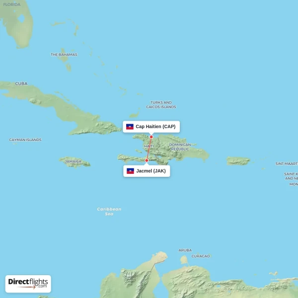 Cap Haitien - Jacmel direct flight map
