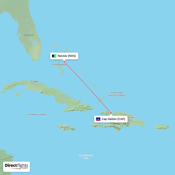 Cap Haitien - Nassau direct flight map