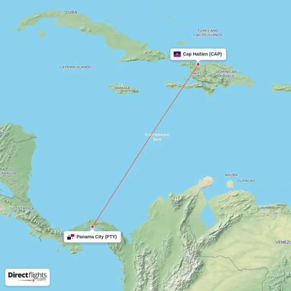 Cap Haitien - Panama City direct flight map