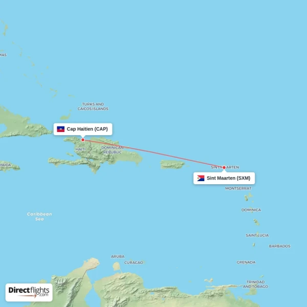 Cap Haitien - Sint Maarten direct flight map