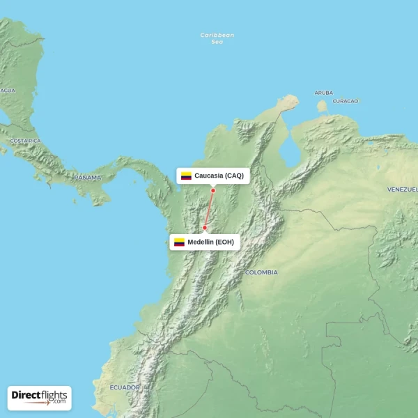 Caucasia - Medellin direct flight map