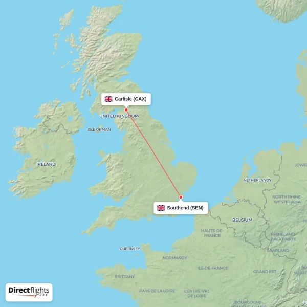 Carlisle - Southend direct flight map