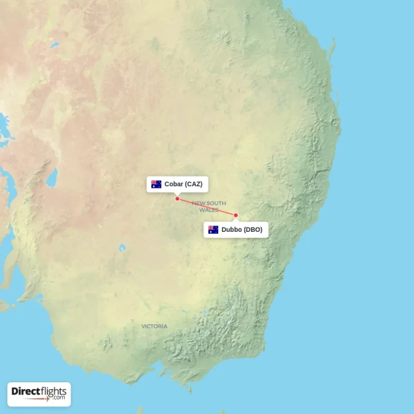 Cobar - Dubbo direct flight map