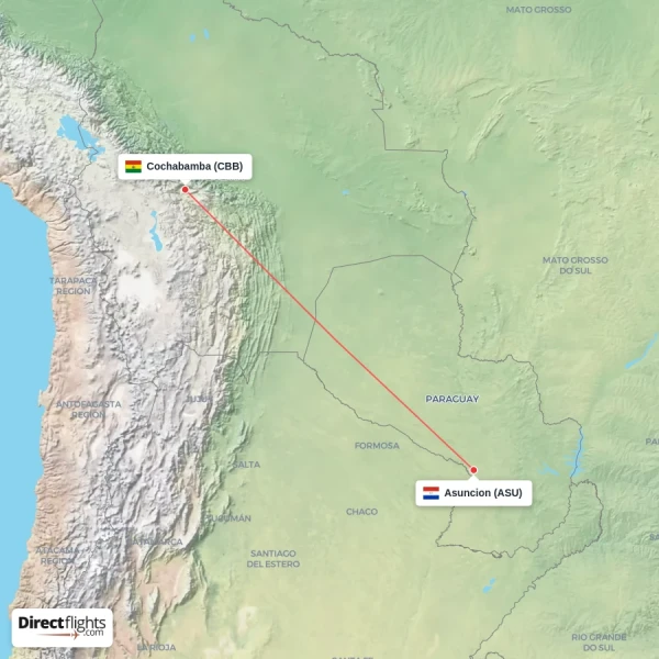 Cochabamba - Asuncion direct flight map