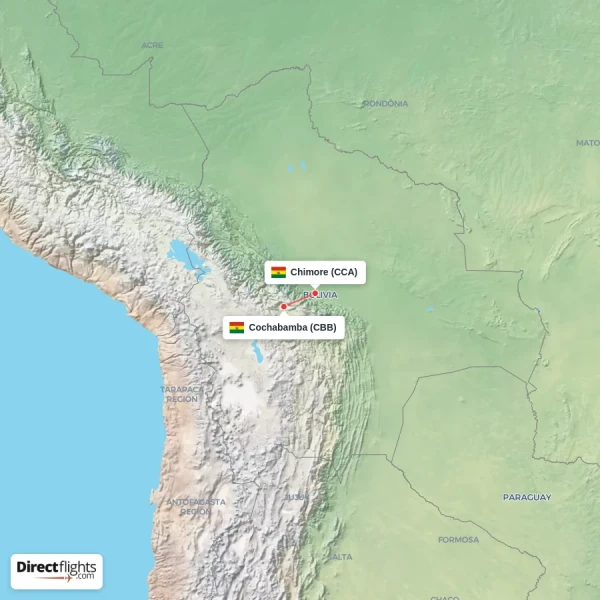 Cochabamba - Chimore direct flight map
