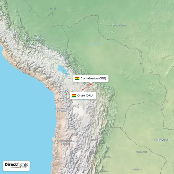 Cochabamba - Oruro direct flight map