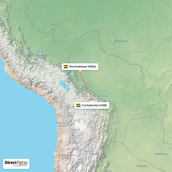 Cochabamba - Rurrenabaque direct flight map