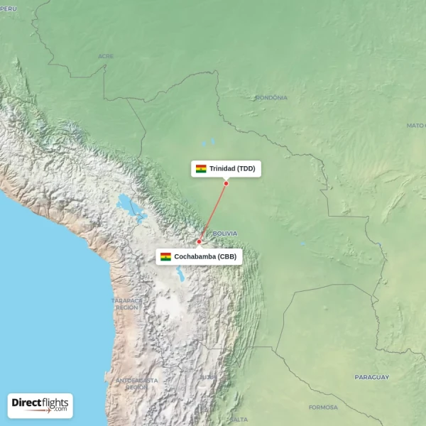 Cochabamba - Trinidad direct flight map