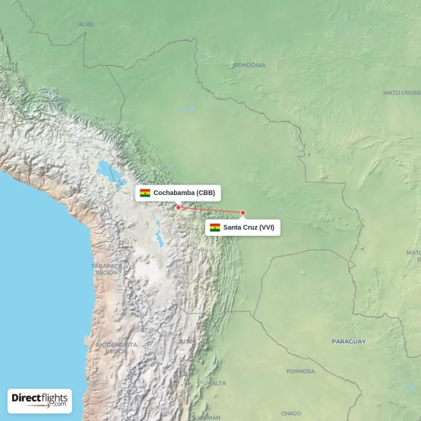 Cochabamba - Santa Cruz direct flight map