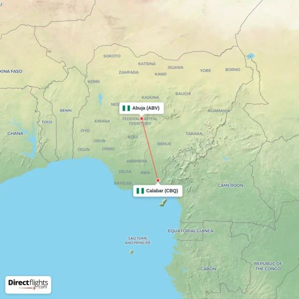 Calabar - Abuja direct flight map