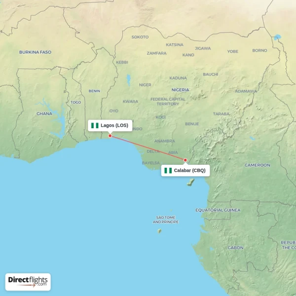 Calabar - Lagos direct flight map