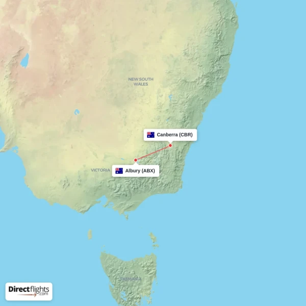 Canberra - Albury direct flight map