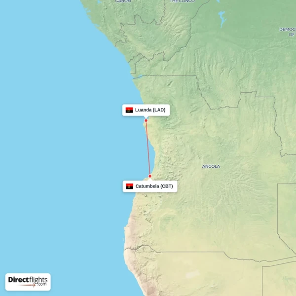 Catumbela - Luanda direct flight map