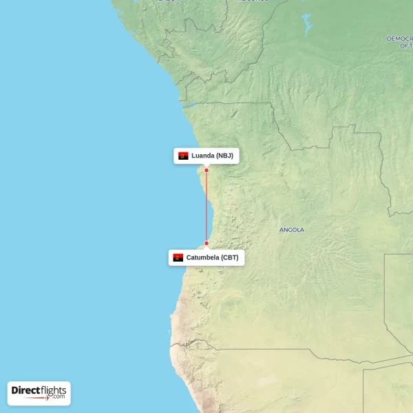 Catumbela - Luanda direct flight map