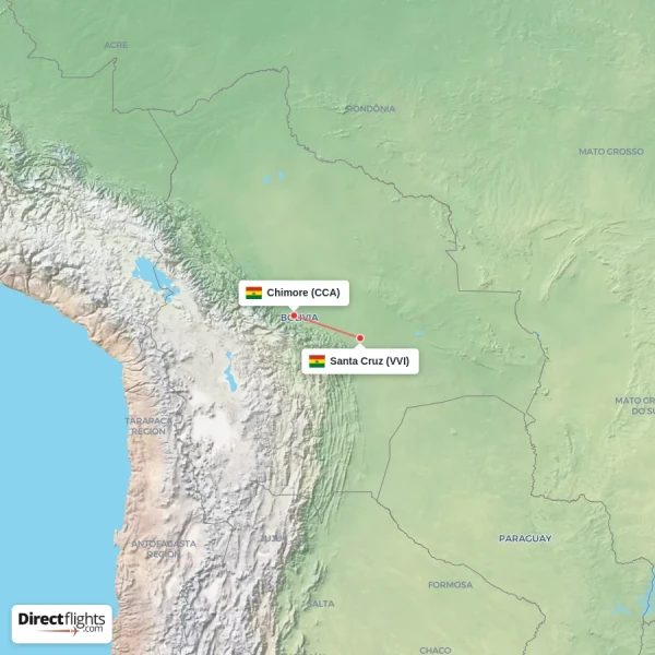Chimore - Santa Cruz direct flight map