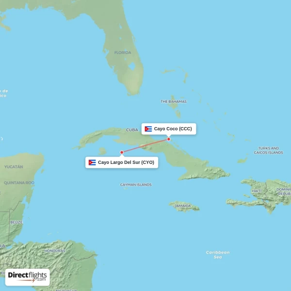 Cayo Coco - Cayo Largo Del Sur direct flight map