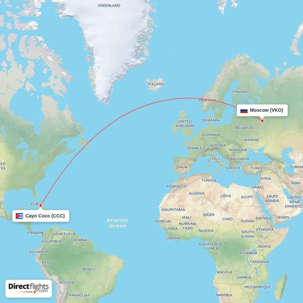 Cayo Coco - Moscow direct flight map