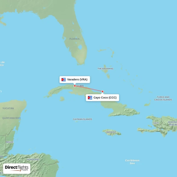 Cayo Coco - Varadero direct flight map
