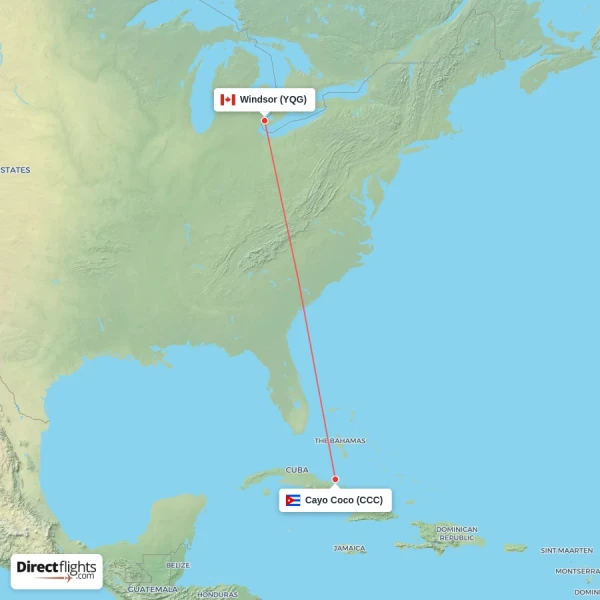 Cayo Coco - Windsor direct flight map