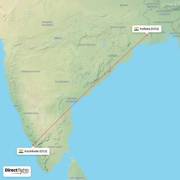Kozhikode - Kolkata direct flight map