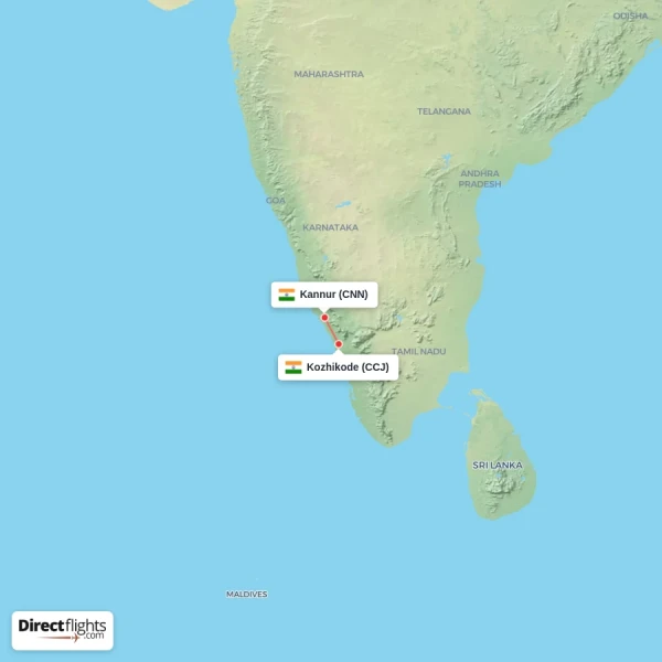 Kozhikode - Kannur direct flight map