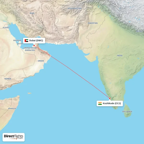 Kozhikode - Dubai direct flight map
