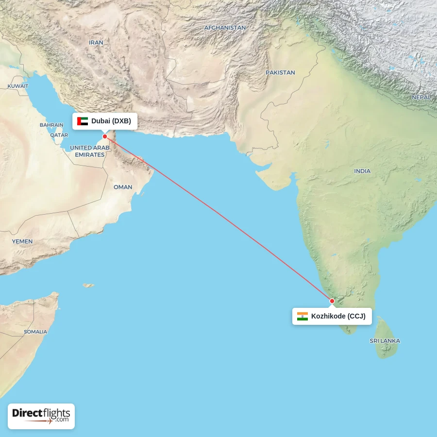 CCJ - DXB route map