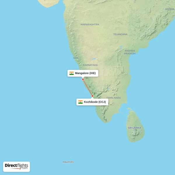 Kozhikode - Mangalore direct flight map