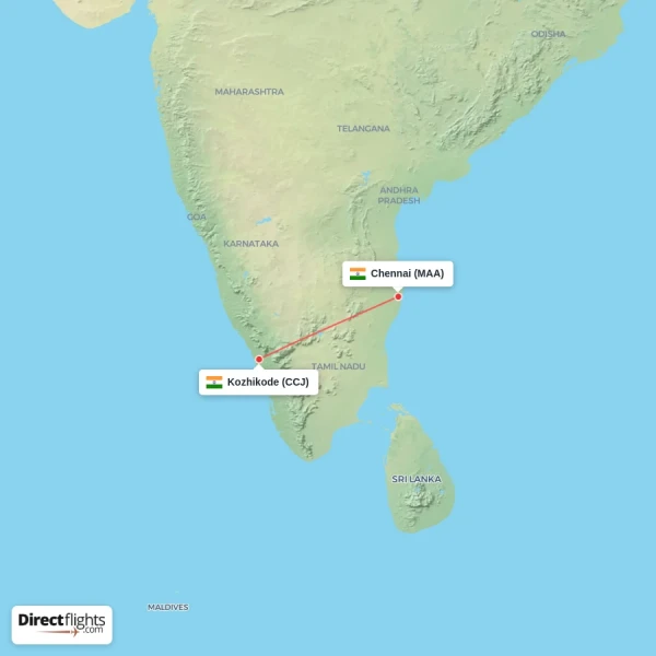 Kozhikode - Chennai direct flight map
