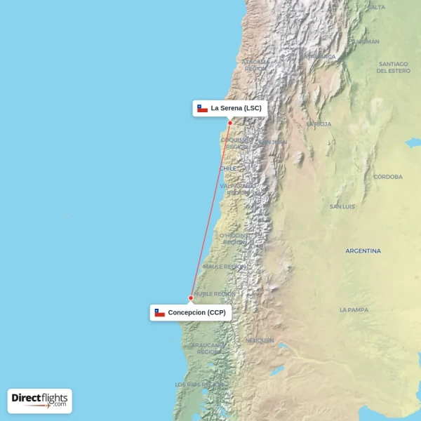 Concepcion - La Serena direct flight map
