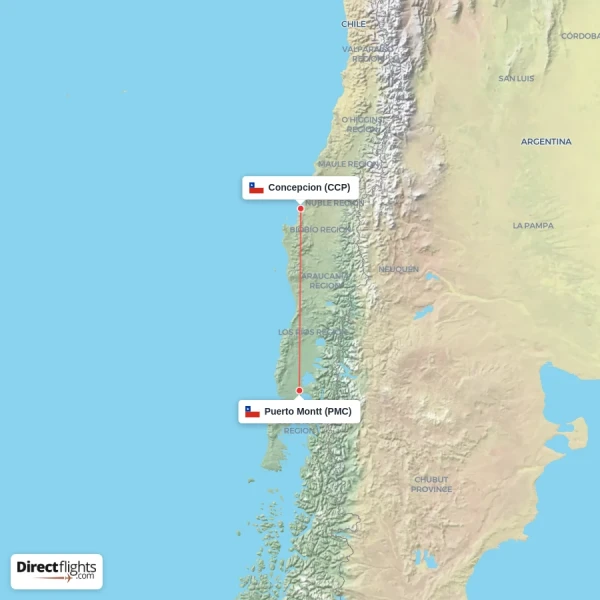 Concepcion - Puerto Montt direct flight map