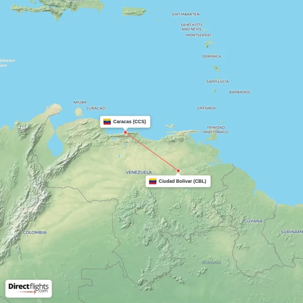 Caracas - Ciudad Bolivar direct flight map