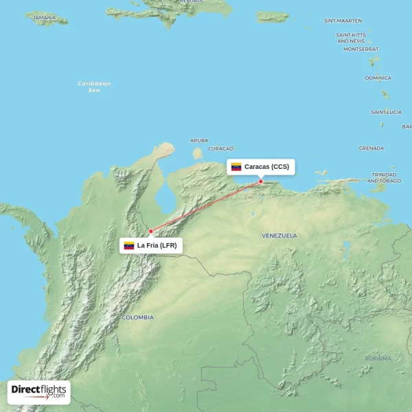 Caracas - La Fria direct flight map