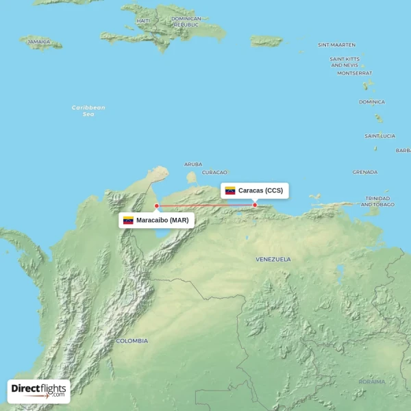 Caracas - Maracaibo direct flight map