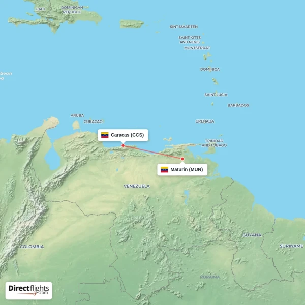 Caracas - Maturin direct flight map