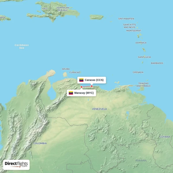 Caracas - Maracay direct flight map