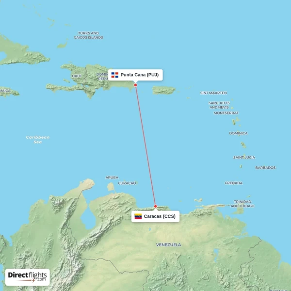 Caracas - Punta Cana direct flight map