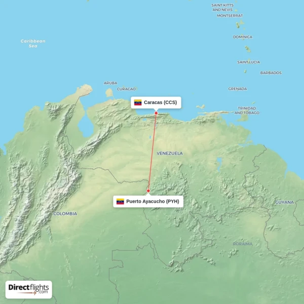 Caracas - Puerto Ayacucho direct flight map
