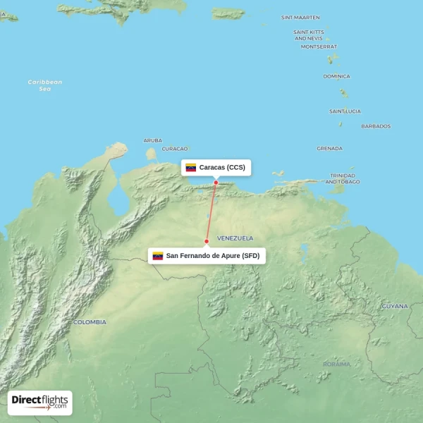 Caracas - San Fernando de Apure direct flight map