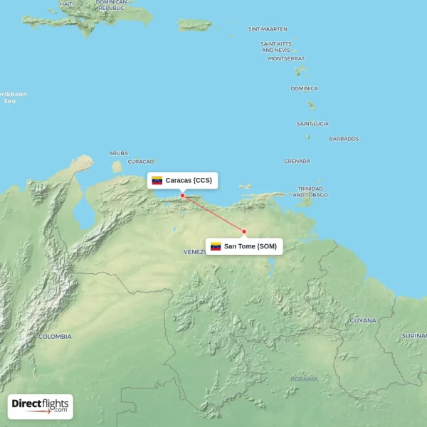 Caracas - San Tome direct flight map