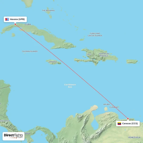Caracas - Havana direct flight map