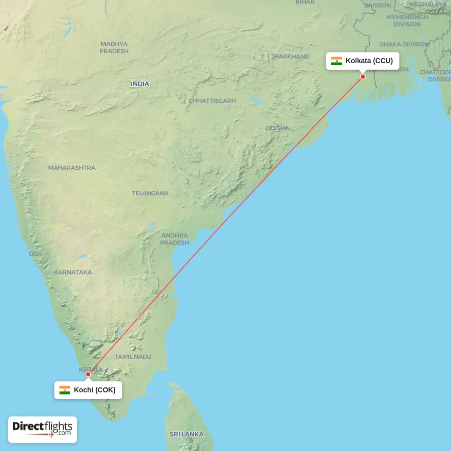 CCU - COK route map