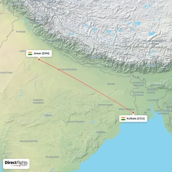 Kolkata - Jewar direct flight map