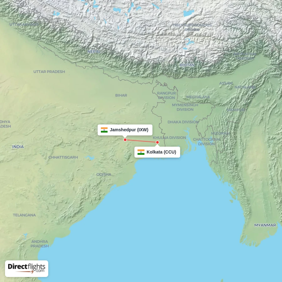 CCU - IXW route map