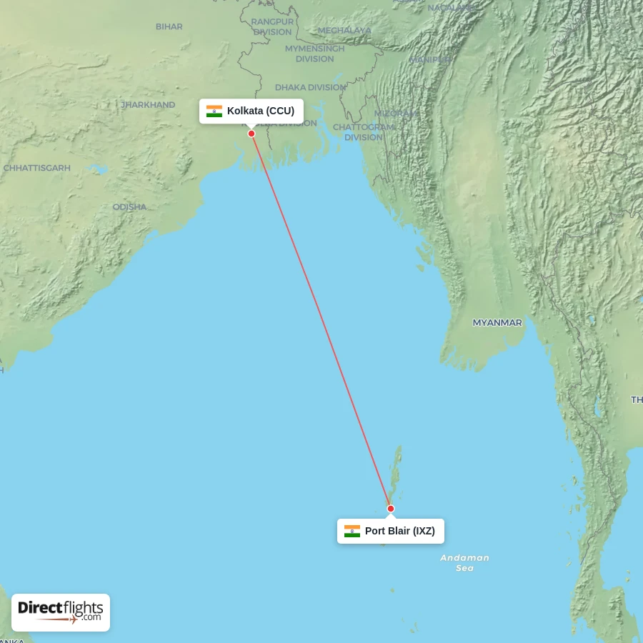 CCU - IXZ route map