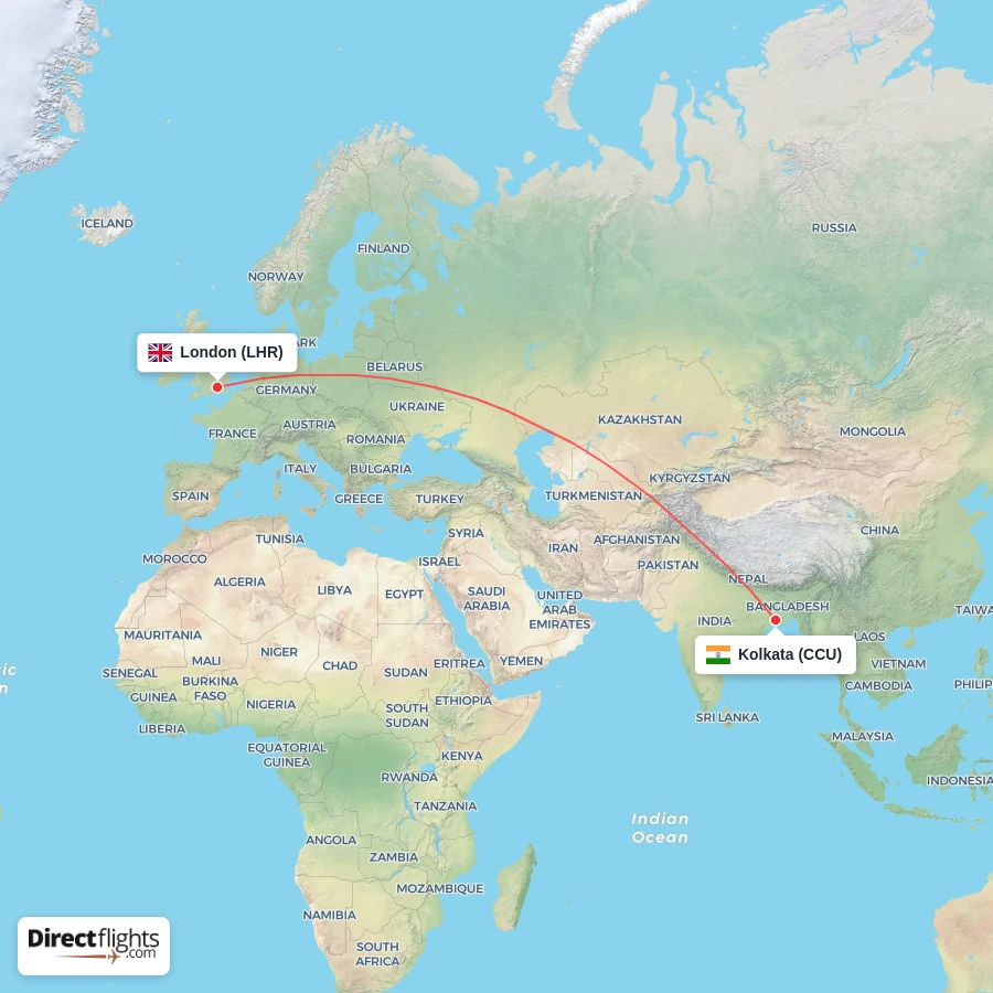 CCU - LHR route map