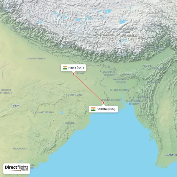 Kolkata - Patna direct flight map