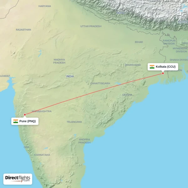 Kolkata - Pune direct flight map