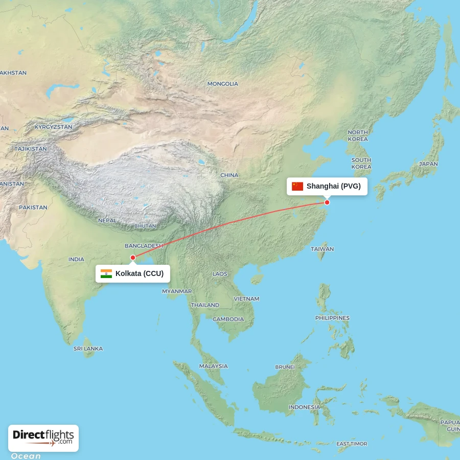 CCU - PVG route map
